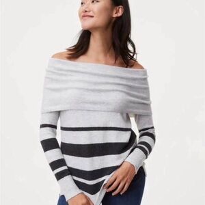LOFT Off-Shoulder Sweater in Gray and Black